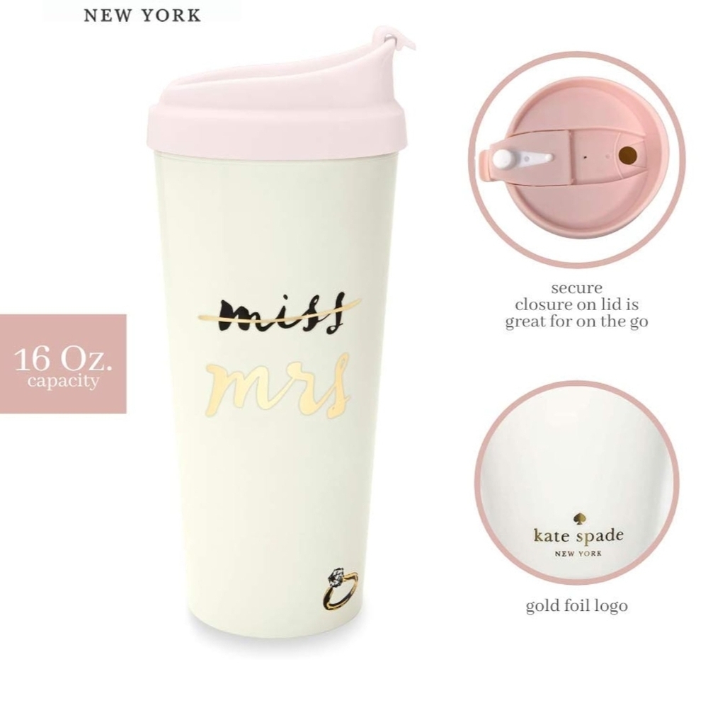 kate spade new york Bridal 16 Ounce Insulated Travel Mug Thermal Pink Miss Mrs